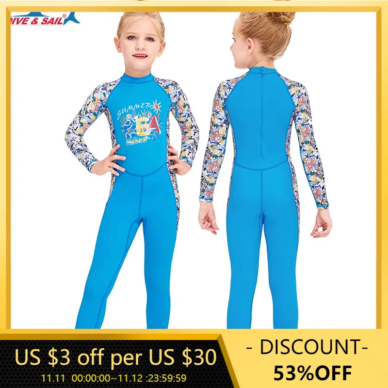 

Купальник для девочек с длинным рукавом UPF 50 +, с молнией на спине, Цельный купальник с топом, защита от солнца и ультрафиолета, для дайвинга, д...