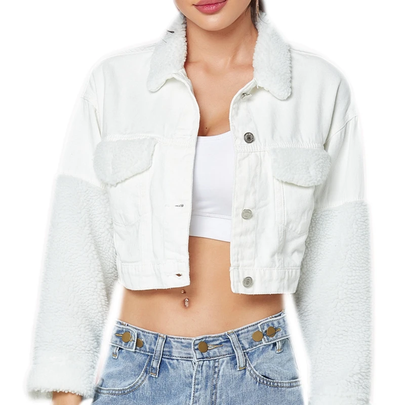 

Denim Jackets and Coats Women Fashion Plus Velvet Short Jacket Autumn Winter Warm Long Sleeve Outwear