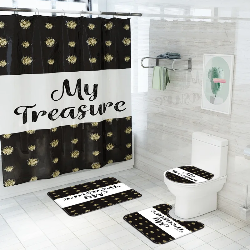 

Геометрической формы черного и золотого цвета 3D печатных домашний декор Туалет впитывающие коврики Нескользящие Ванная комната коврики для ванной комнаты Набор моющийся Ванная комната подушечки