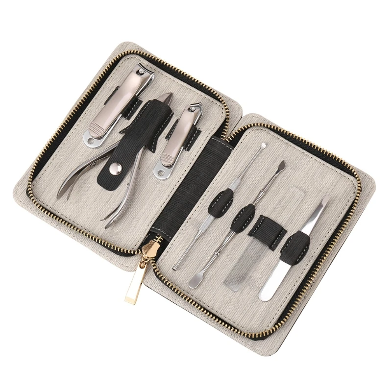 

39BA 7x Nail Clippers Set Manicure Set 7 in 1 Stainless Steel Professional Grooming Kit Men Nail Care Tools with Case Gifts