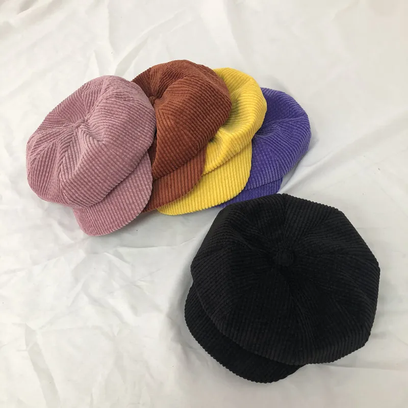 

Beret Women's Autumn And Winter Korean-style Japanese-style Versatile Black Summer Thin British-Style Corduroy Bud Octagonal