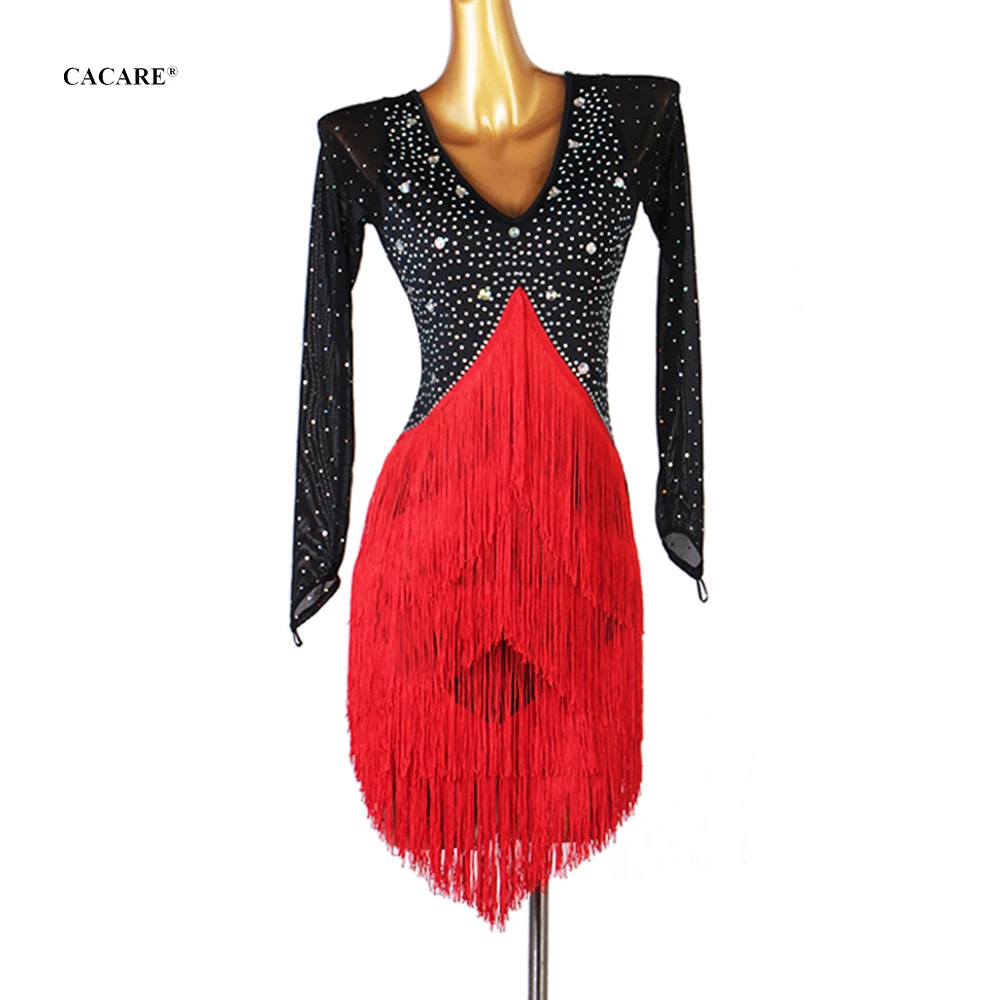 Latin Dance Competition Dancing Dresses Dress Fringe Women Girls Salsa Customize D1026 Mesh Sleeve Dropship CACARE |