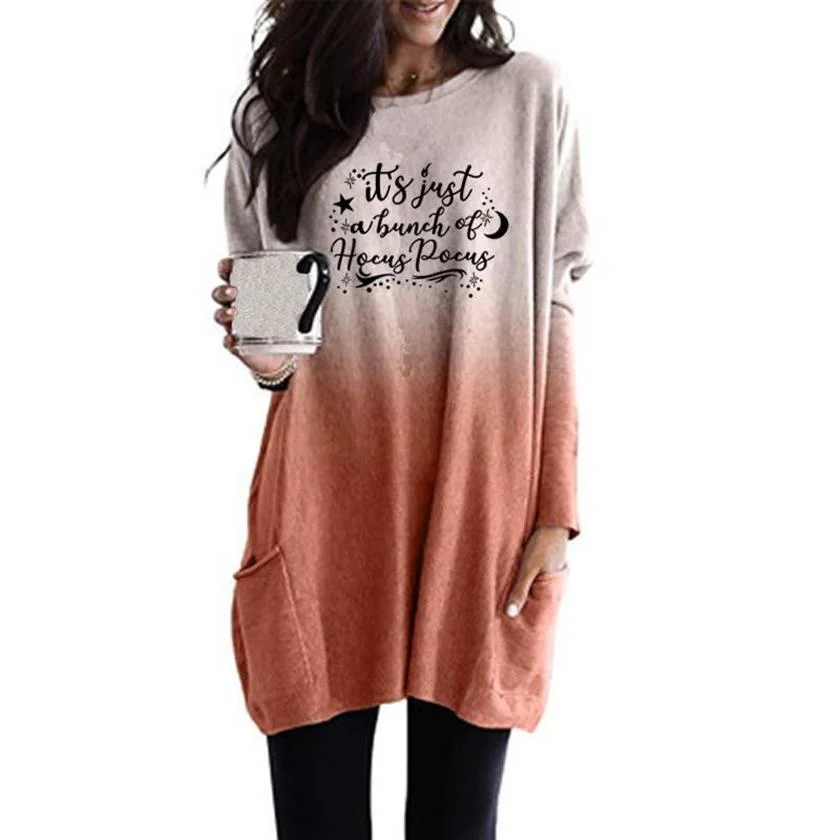 

It's Just A Hocus Pocus Letters Print Pullovers For Women Casual With Pockets Hoodies Young Girls Large Size Sweatshirts