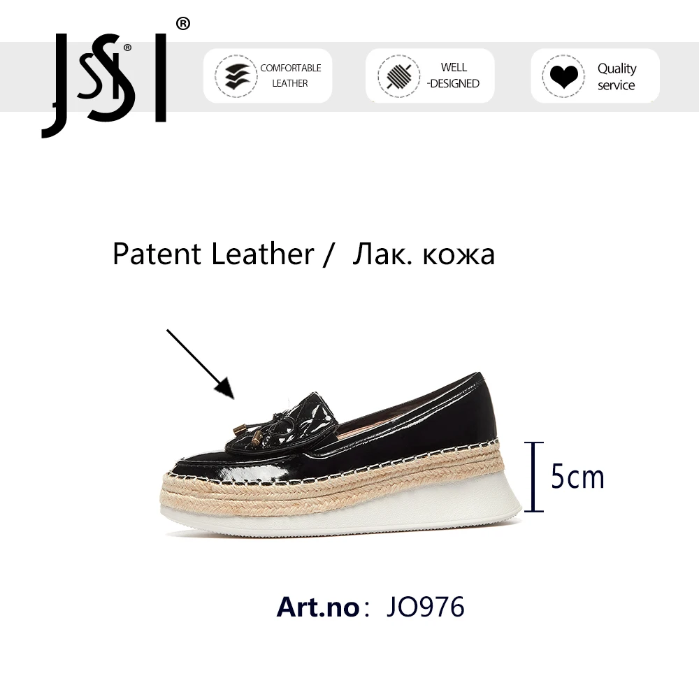 

JSI Flat Woman Genuien Leather Round Toe Loafers Butterfly-knot Straw Patchwork Thick Bottom Casual Office Lady Shoes JO976