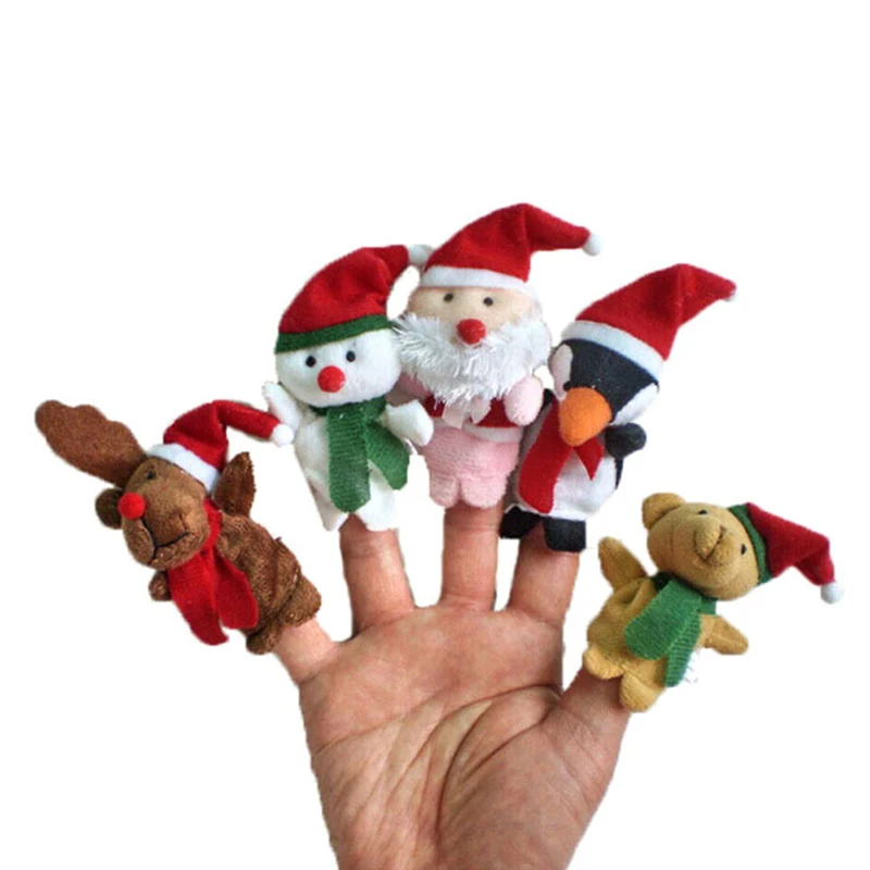 

5pcs/set Christmas Finger Puppets Santa Claus Snowman Deer Bear Penguin Plush Toys Dolls for Baby Kids Children