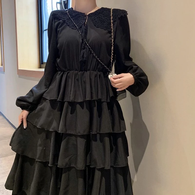 

Summer Autumn Simple Cascading Ruffles Lantern Sleeves Long Shirt Women Elegant Solid Sexy Ladies Party Blouses Full V-neck