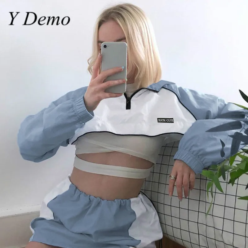 Y Demo Повседневная гранж Короткая Толстовка для женщин с v образным вырезом на