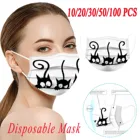 10203050100 ПК унисекс с изображением черного кота, напечатанные мягкий рот маски для взрослых 3-слойный защитный уход за кожей одноразовые маски для лица