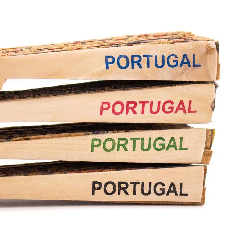 

Cork hand fan sardine Traditional portuguese parrten folding fan L-024-D