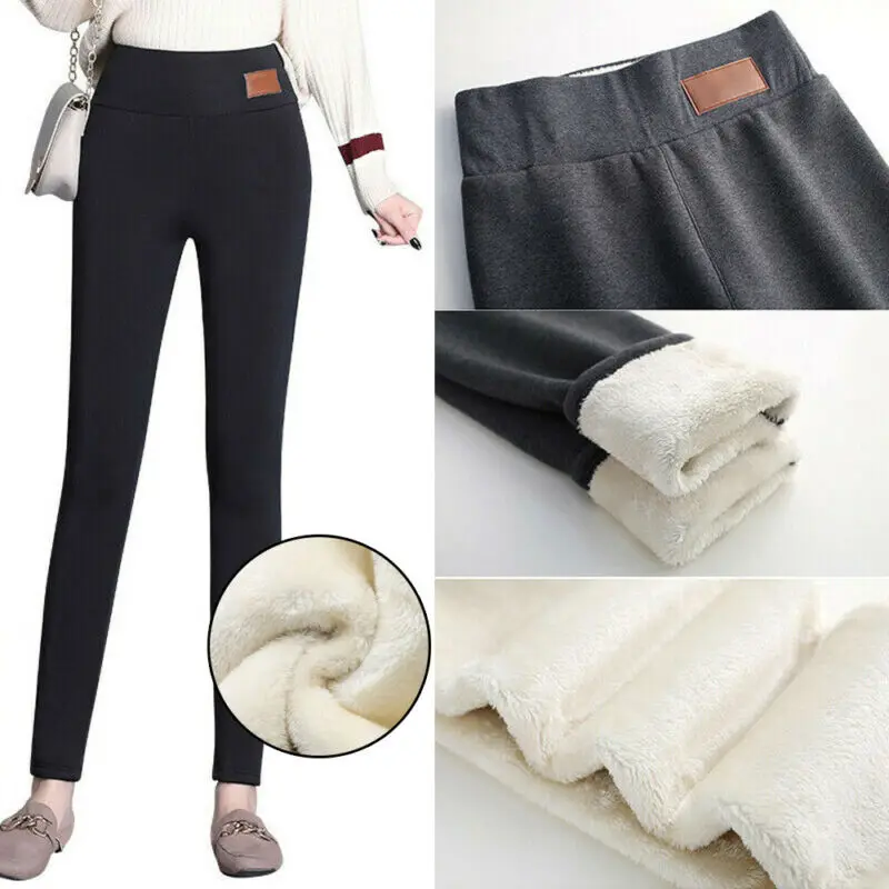 Зимние женские теплые плотные кашемировые брюки из овечьей шерсти однотонные с