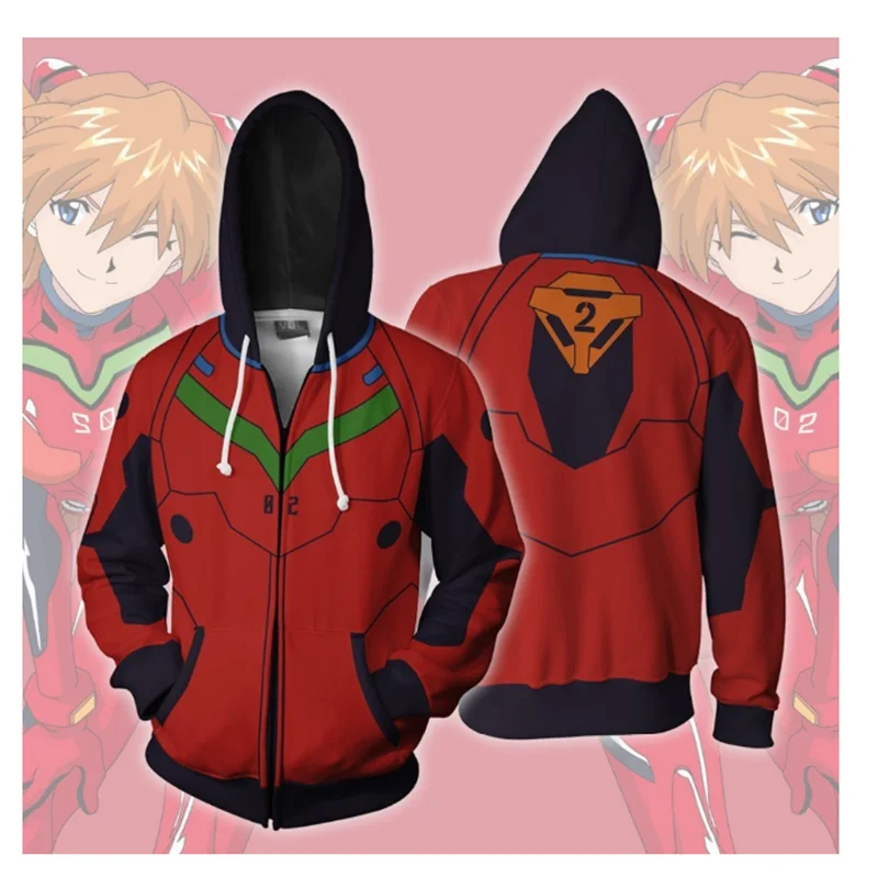 

Толстовки мужские и женские, с 3D-принтом японского аниме «Евангелион», на молнии