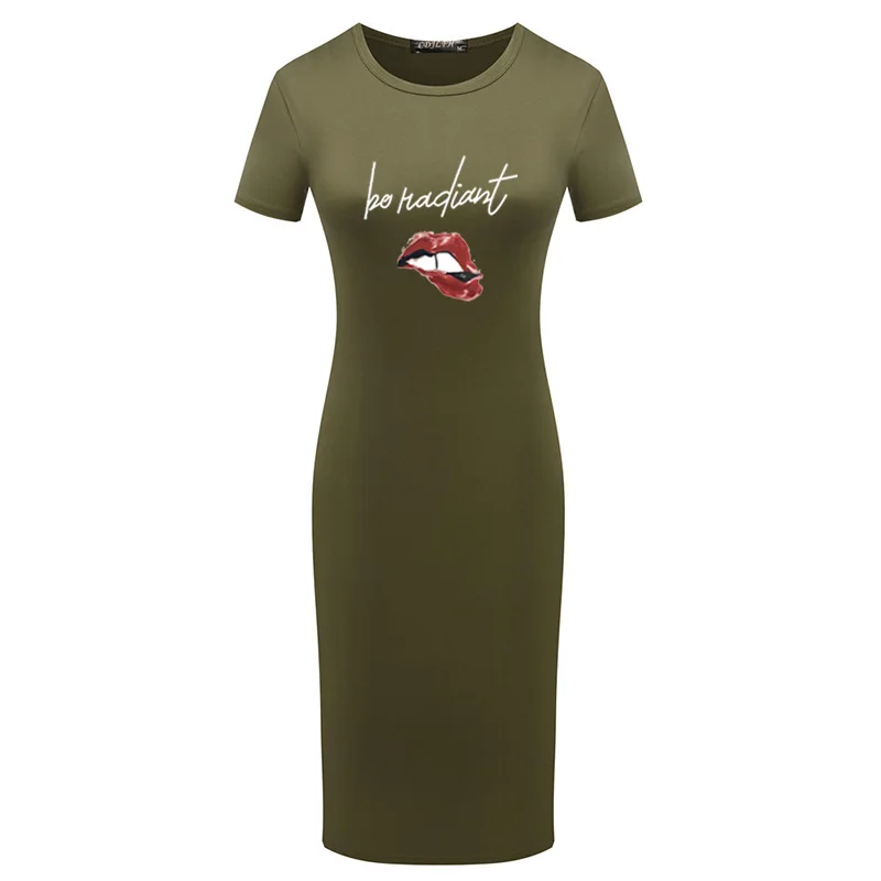 

2020 Letter Cartoon Lips Print Women Dress Summer Stretch Bodycon Vestidos Black Package Hip Midi Plus Size Party Pencil Dresses