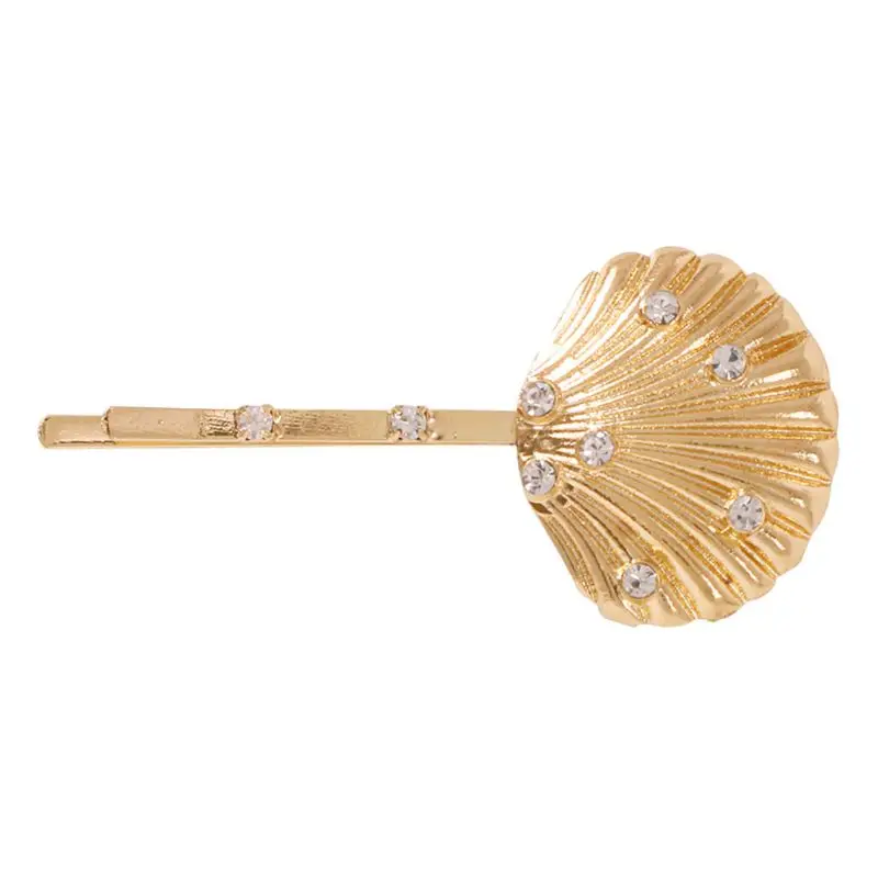 D Marine Style Women Metallic Gold Duckbill Hair Clip Faux Pearl Rhinestone Starfish Shell Hairpin Beach Holiday Wedding Barrette - Цвет: D