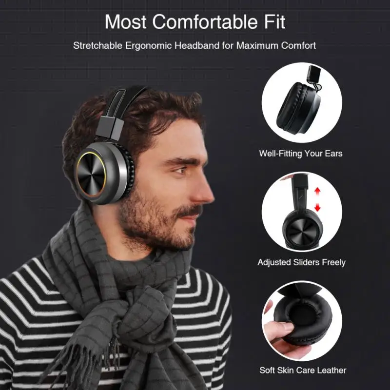 Bluetooth 5.0 Headphones Wireless Headset Foldable LED Light Stereo Gaming Earphone With Mic For Iphone Xiaomi PC | Электроника