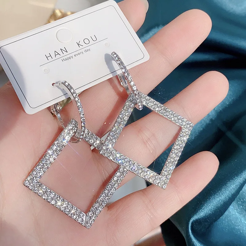 

Geometric Circle Square Earrings Simple Classic Cubic Zirconia Ear Rings For Women Luxury Unique Design Jewelry Accessory