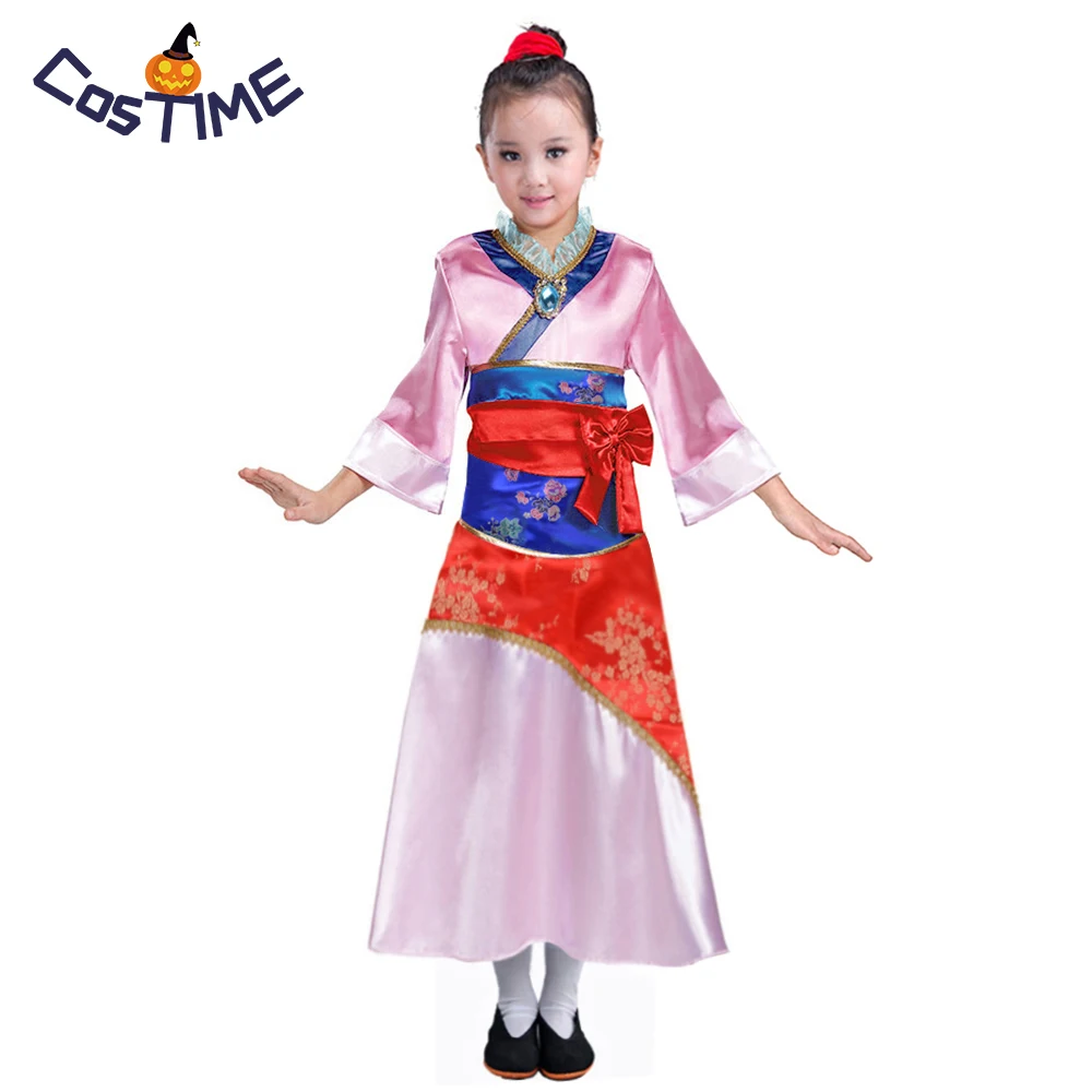 Child Mulan Costume Asian Princess Dress Up Outfit Chinese Tang Dynasty Traditional Fancy Dress Halloween Costumes for Girls