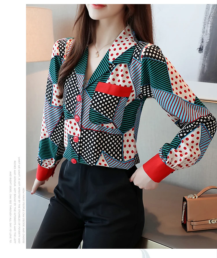 Blusas femininas рубашки женские Топы Рубашки с длинным рукавом Женские топы с пуговицами в полоску с v-образным вырезом одежда шифоновая блузка Топы 7087 50