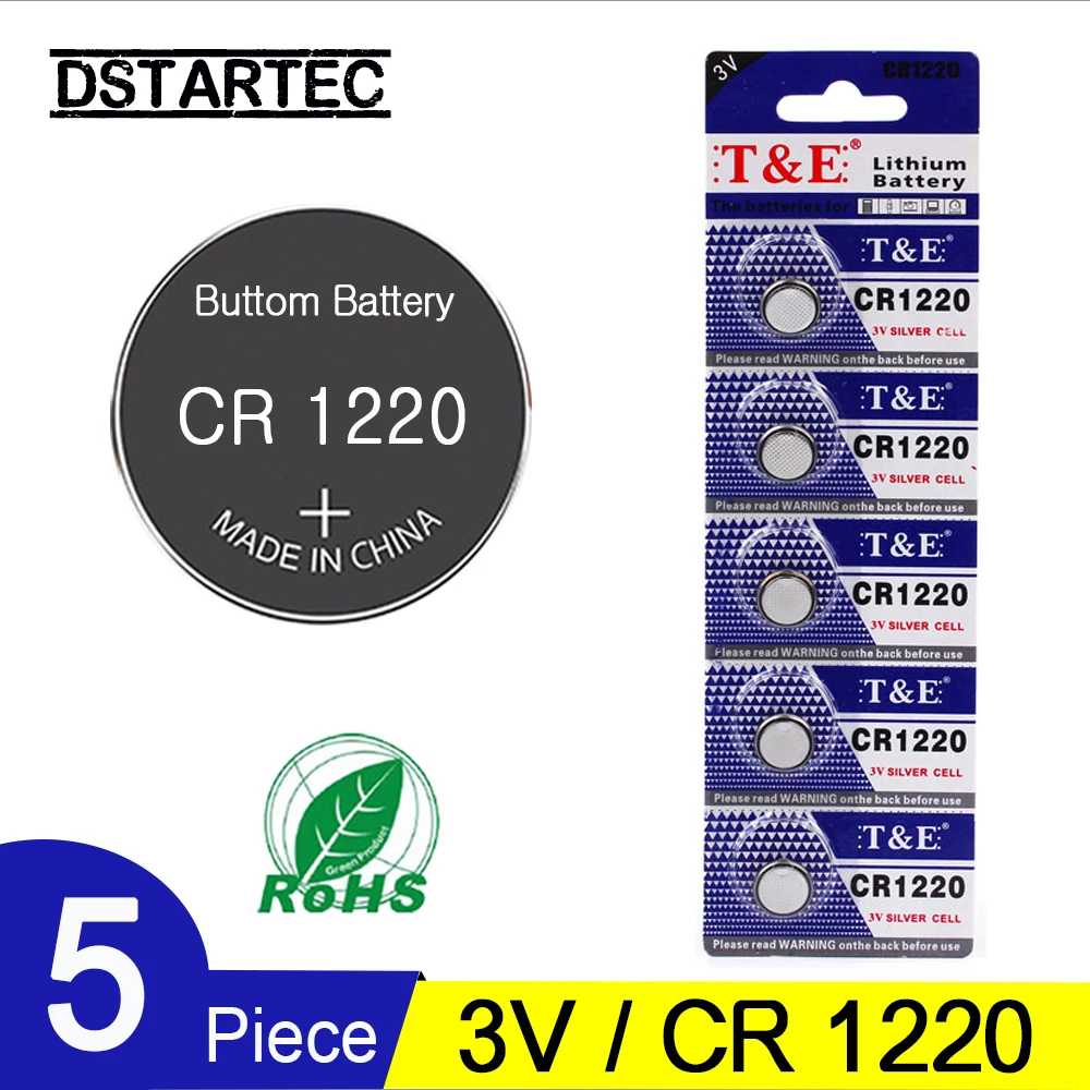 

5PCS CR1220 3V Lithium Button Battery BR1220 LM1220 DL1220 CR 1220 L04 Coin Cell Batteries For Watch Remote Toys; 30mAh Battery