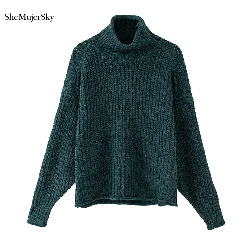 

Свитер SheMujerSky с воротником-хомутом, женские свободные вязаные пуловеры оверсайз, свитеры, Осень-зима 2020, теплый свитер