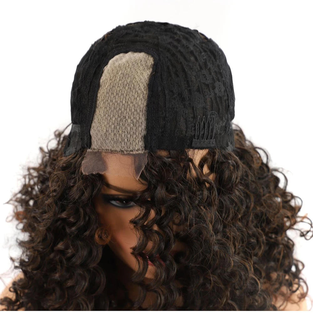 

MSIWIGS Short Kinly Curly Women Wigs with Middle Part Lace Front Synthetic Black Brown Natural Looking Afro Wigs Female
