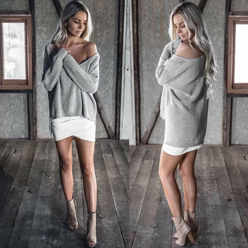 Пуловер женский трикотажный с v-образным вырезом и длинными рукавами на