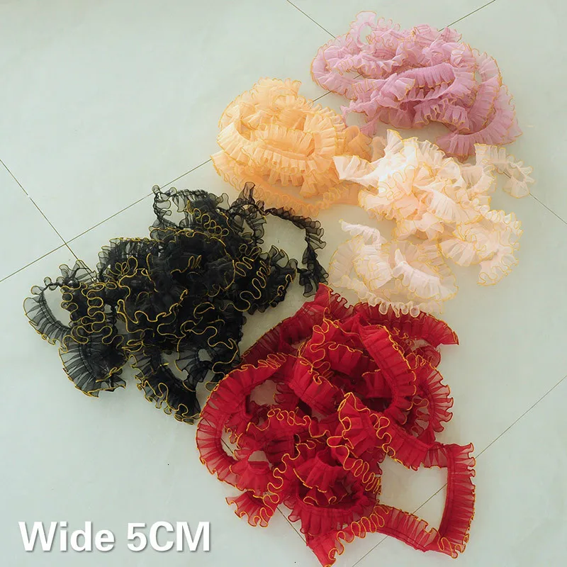 5 см широкие Роскошные 3d плиссированные кружева из органзы гипюровые ленты