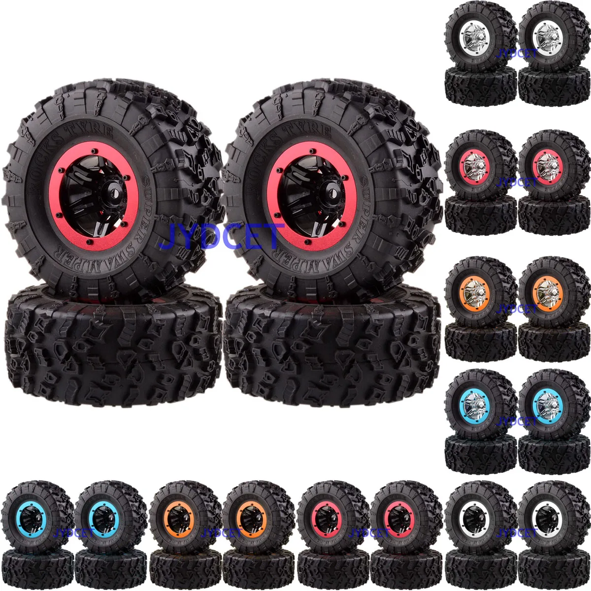 

4P 2.2" Wheel Rims Hub &132MM Tires Tyre Super Swamper Rocks For RC 1/10 Rock Crawler D90 CC01 Axial SCX10 II