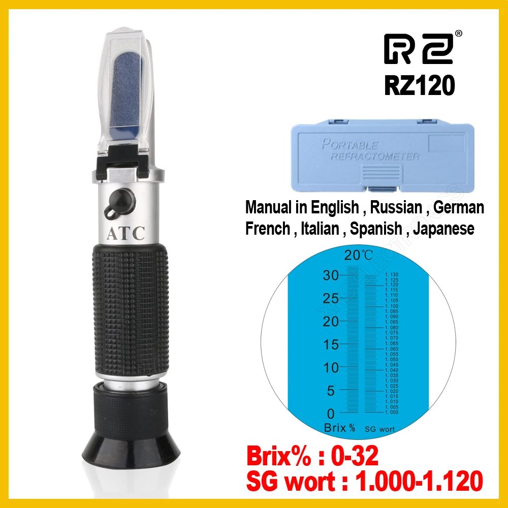 RZ рефрактометр пиво БРИКС сусток сахар Спирт 0~ 30% 1,000~ 1,120 SG удельный вес ручной инструмент гидрометр RZ120 инструмент