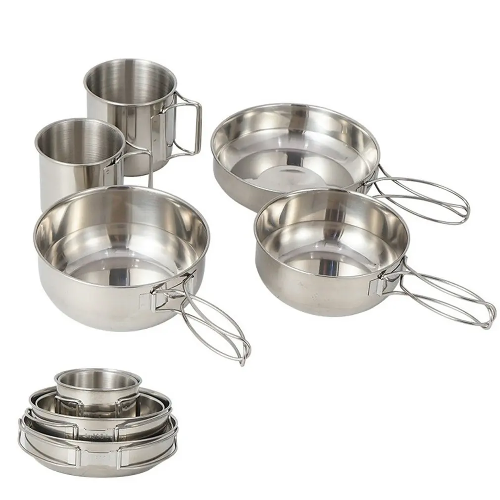 

5pcs Camp Cups Bowls Set Outdoor Camping Portable Pot Tableware Flatware Set for Picnic Barbecue Travel Fishing