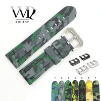rolamy 24mm wholesale camo color waterproof silicone rubber replacement watch band strap watchband for panerai luminor