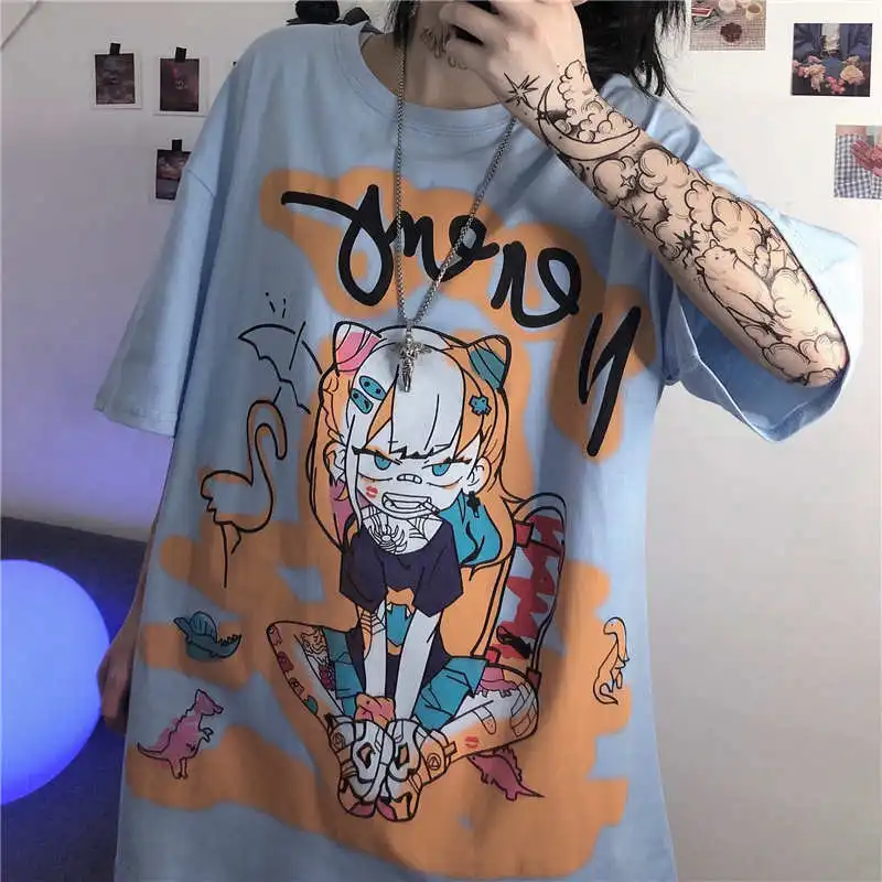 

Harajuku T Shirt Aesthetic Gothic Cartoon Short Sleeve O-Neck Tops Women Loose Street Oversize Narutos Clothes Graphic T Shirts