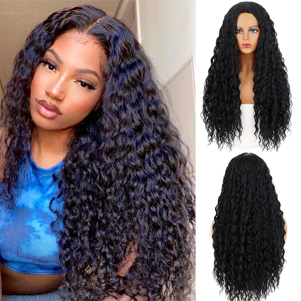 

Black Women's Synthetic Wigs African Perverted Curly Wigs Long Deep Wave Wigs 28inch High Temperature Cosplay Wig Party