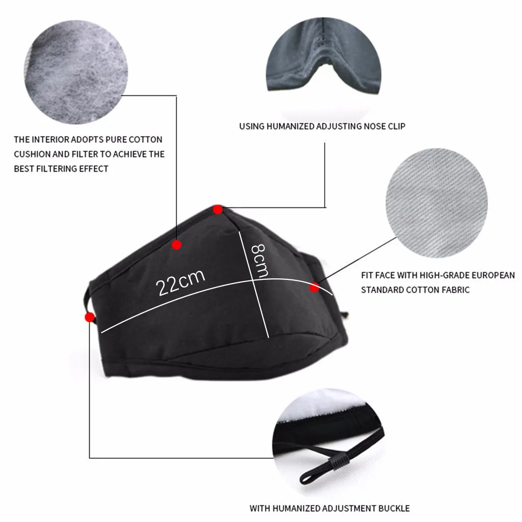 

3pcs Black Cotton Face Mask PM2.5 Activated Carbon Mask Washable Reusable Mascara Facial Face Shield Mascarilla Protectora mask