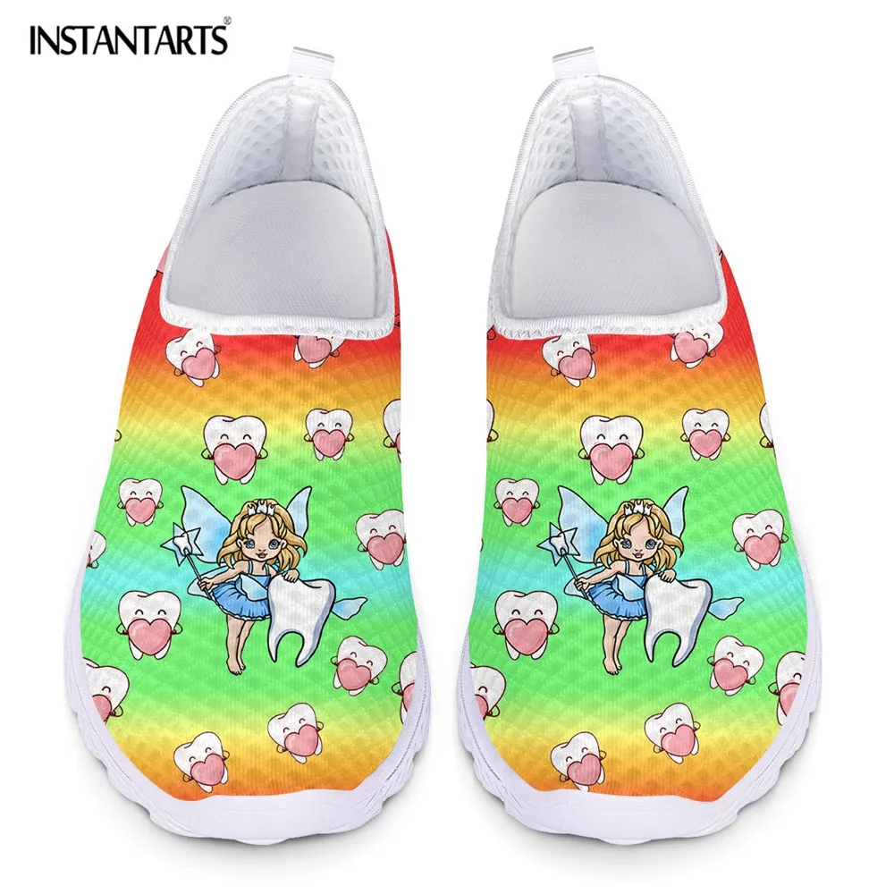 

INSTANTARTS прекрасный мультфильм зуба «ангелочек» узор Femme Flat Shoes Обувь с дышащей сеткой тапки для женщин; Повседневная обувь без застежки, на пл...