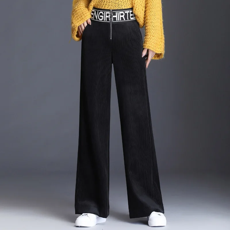 

High Waist Wide Leg Women 2020 New Fashion Autumn Winter Thick Warm Ladies Straight Velvet Pants Trousers Female Plus Size