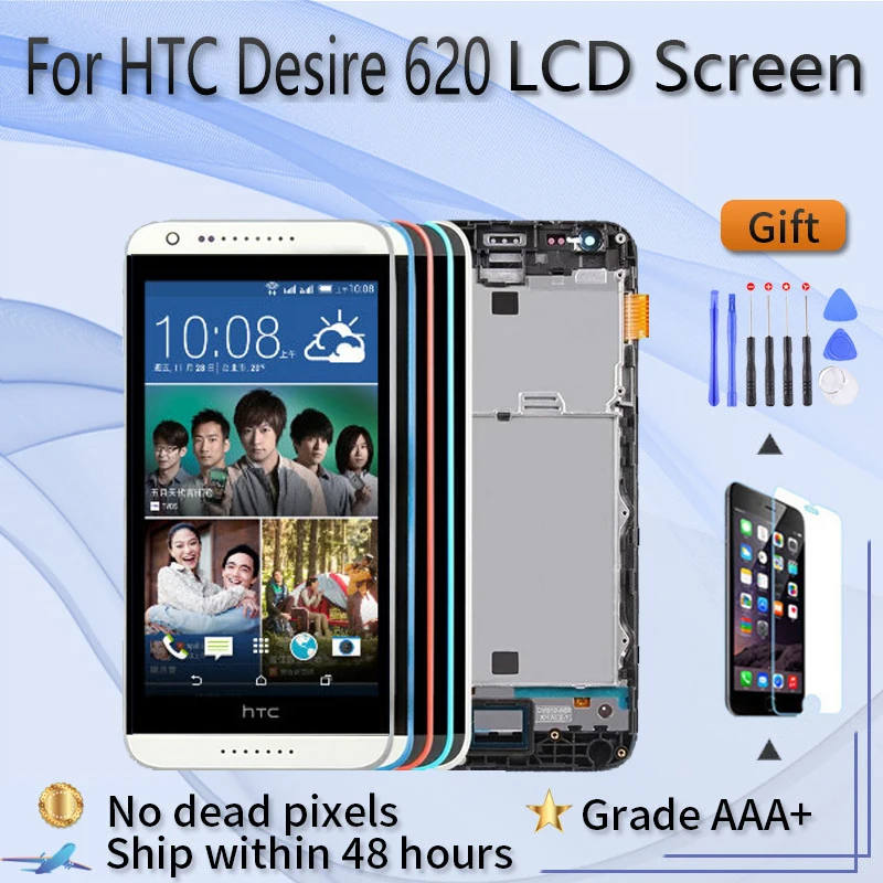 

For HTC Desire 620 620U 620T 620G LCD screen assembly with front case touch glass, D620h LCD Display original Black White