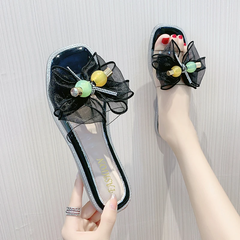 

Женская удобная летняя пляжная обувь с мягкой подошвой; Женские шлепанцы на плоской подошве с украшением в виде кристаллов; Милые женские т...