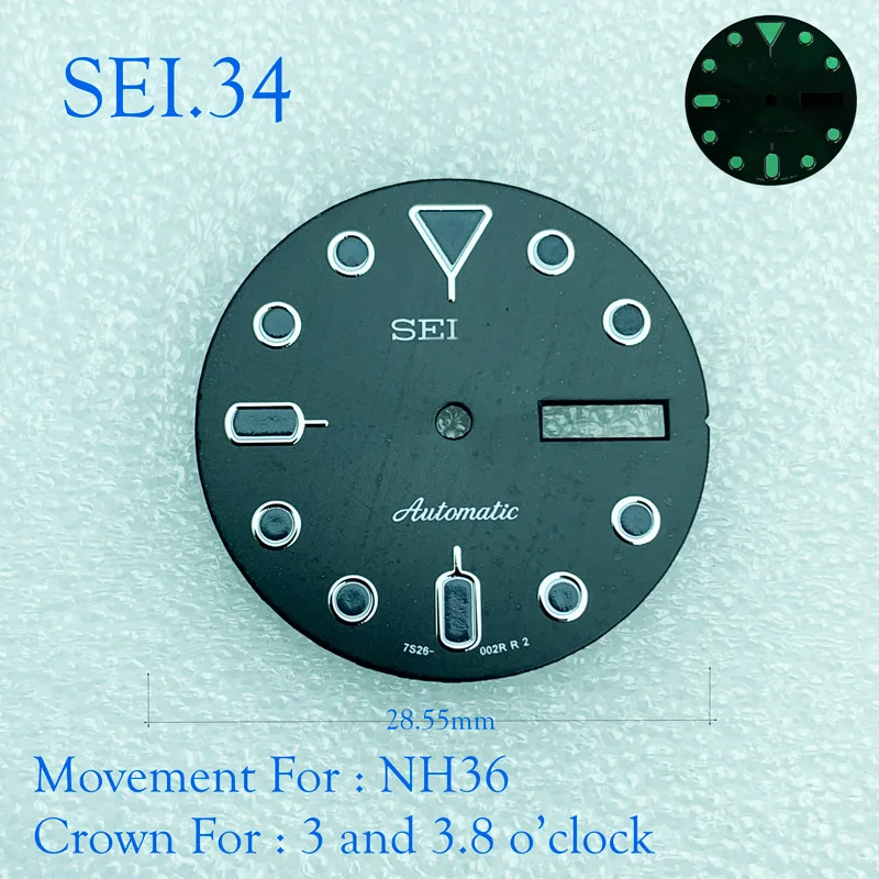 

NH35 New Modified Watch Literal C3 Luminous Dial Watch Dial SKX007 Small Millimeter 28.5mm Abalone NH35 Universal SEI.34