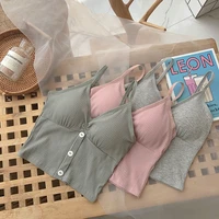 cotton women tank top knit sexy plaid korean style vintage buttons camisoles summer outwear blouse top clothes girls
