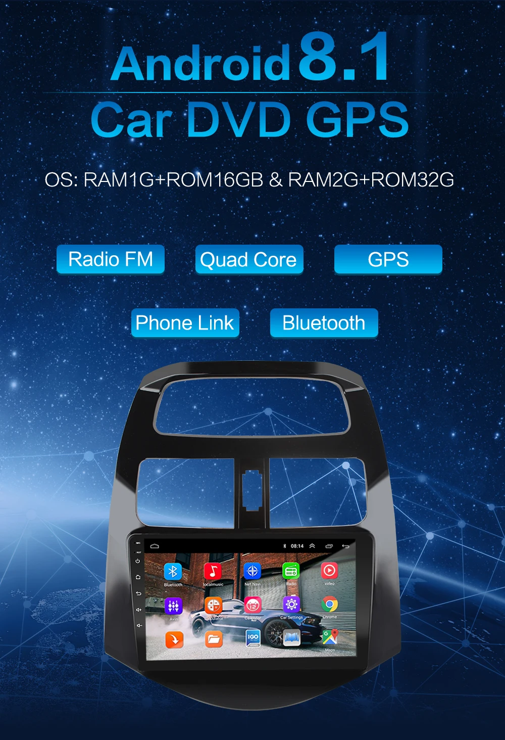 2.5D 2Din Android 8.1GO автомобильный dvd мультимедийный плеер gps для CHEVROLET Spark Beat M300 2010 2011 2012- навигационное Радио BT WiFi