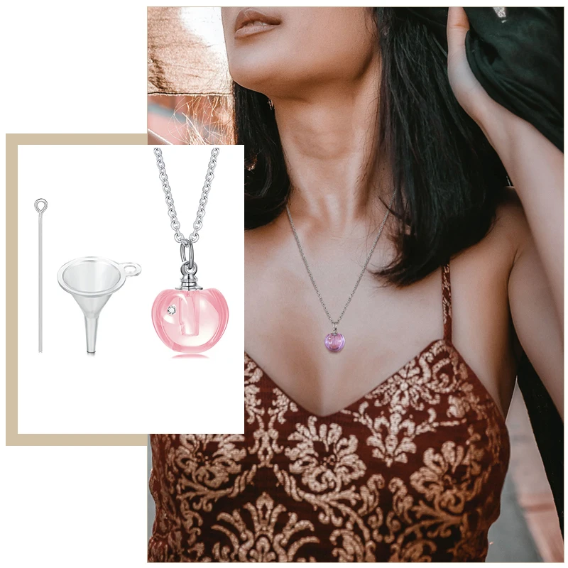

Elegant Apple Shape Urn Pendant Necklace Women Jewelry,Eternal Love Keepsake Gifts,Anti Allergy Stainless Steel Chain 50CM