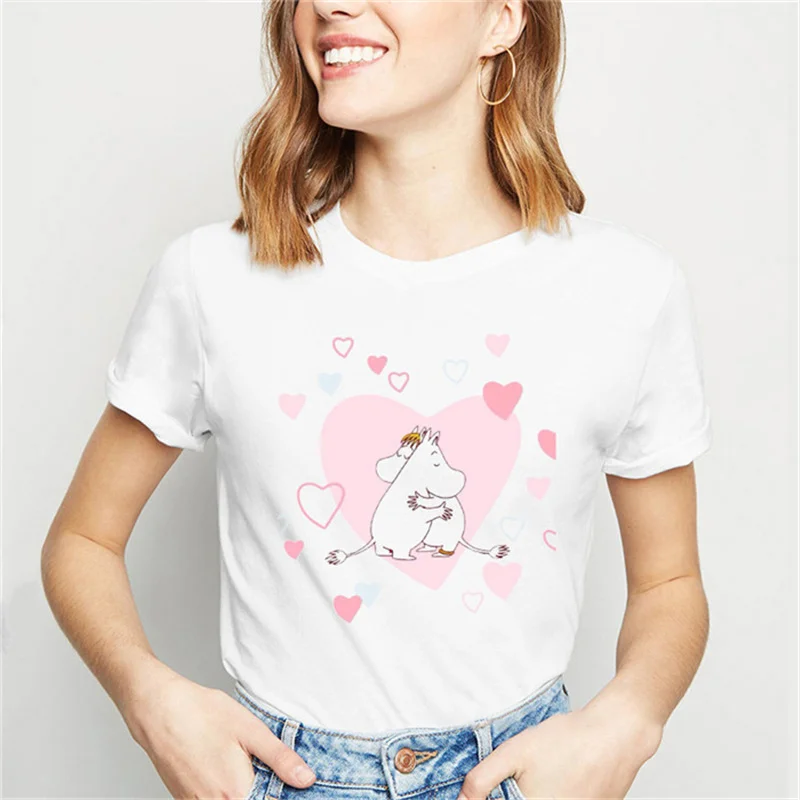 

2020 summer Cute Hippopotamus couple Print Short Sleeve T-shirt summer Fashion Kawaii Hippopotamus Graphic T-shirt for tops