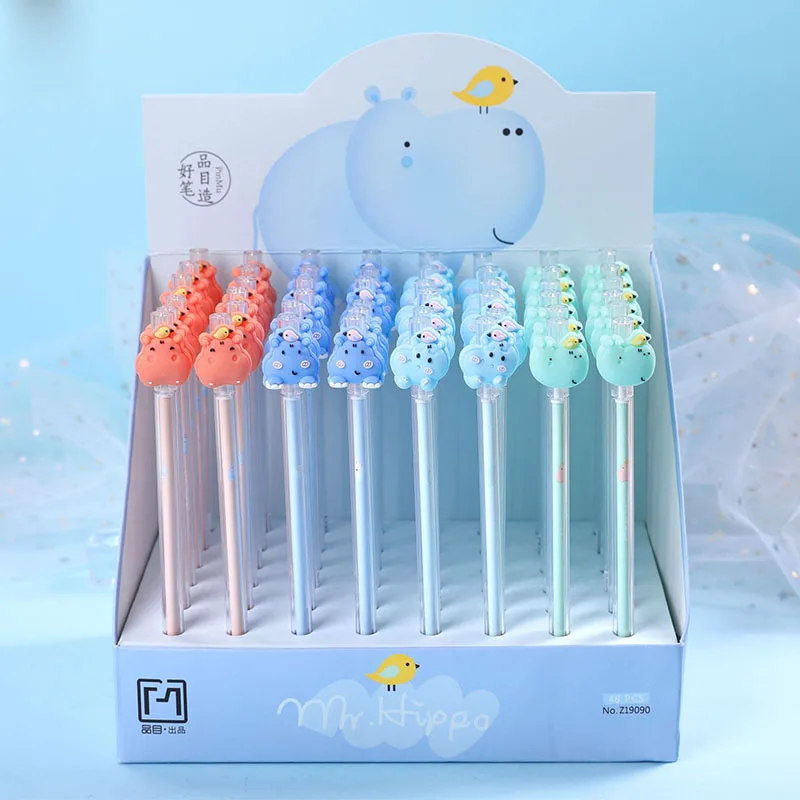 

48 шт./лот мультяшная гелевая ручка гиппопопотама Милая 0,5 мм черная ручка для подписи принадлежности для школы офиса письменные принадлежно...