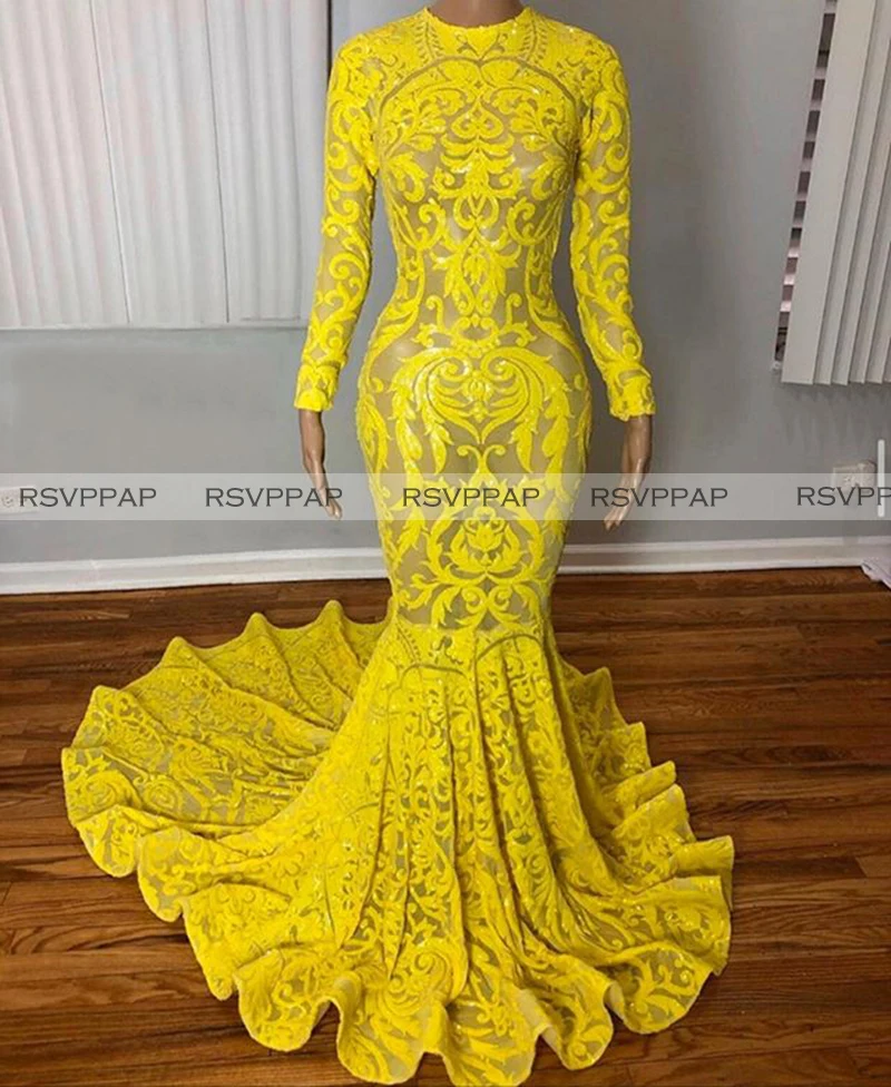 Желтые Длинные Выпускные платья 2020 сексуальное с О образным вырезом длинным