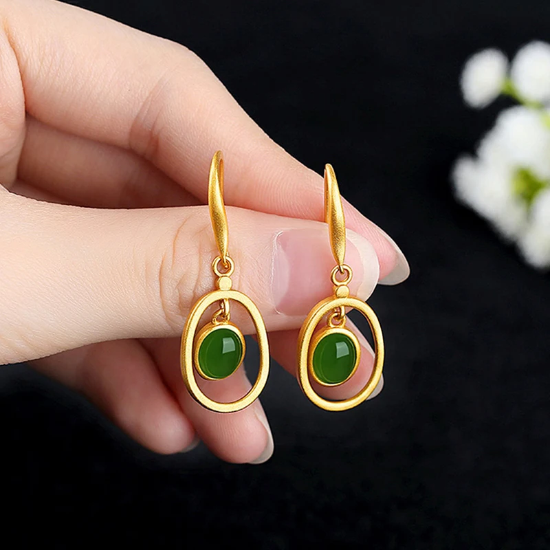 

Gade earrings for women 2021 gold jasper jewelry Crystal gem earrings Emerald Hetian jade oval jade luxury Love Gemstone