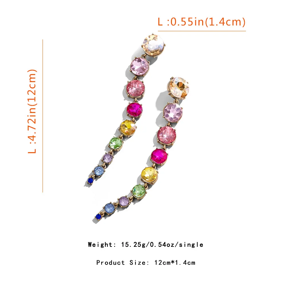 

1pair Colorful Gems 2021 New Trendy Fine Jewelry Long Tassel Earrings For Women Candy Color Crystal Pink Ear Studs CZ Ear Cuffs
