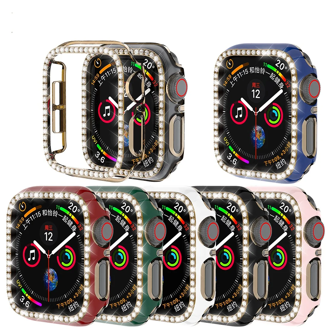 

iWatch 6D Dazzling Carving PC Single Row Diamond Protective Case For Apple Watch 6 5 4 3 2 1 38mm 40MM film For iWatch 44mm 42MM
