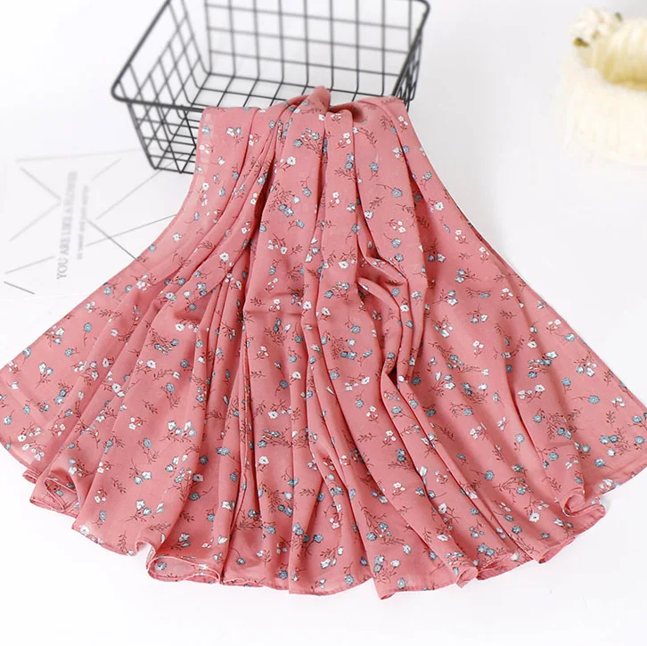 Женская модная маленькая шифоновая шаль-хиджаб с цветочным принтом