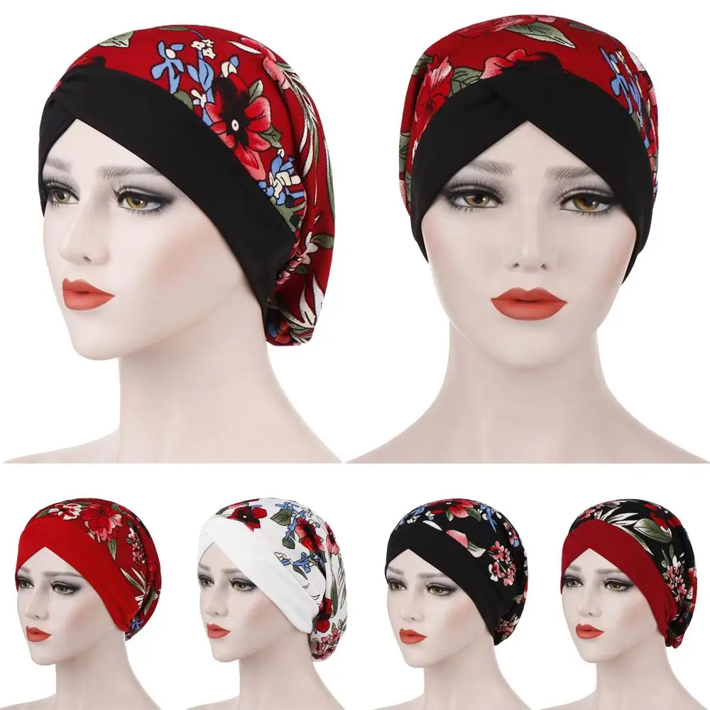 Женский широкий головной убор с цветочным принтом мусульманская шапочка для сна