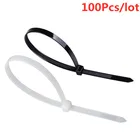 100 шт., 3X6080100120150200 мм, белый, черный молочный кабель, проволочные застежки, самозакрывающиеся нейлоновые кабельные стяжки